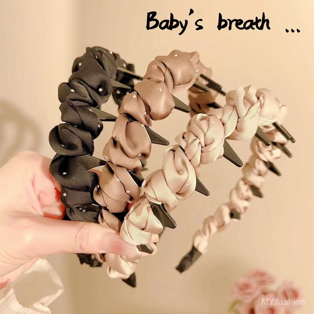 Băng đô satin phong cách Hàn Quốc, thiết kế gypsophila, phù hợp khuôn mặt nhỏ, chống trượt, lý tưởng cho các buổi đi chơi