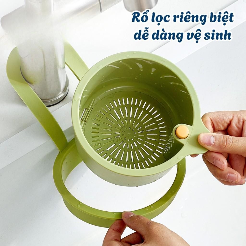 [2 Trong 1] Giỏ Treo Bồn Rửa Chén Đa Năng Có Lỗ Thoát Nước, Rổ Lọc Rác Tích Hợp Nút Nhấn Đổ Thức Ăn Thừa Tiện Lợi
