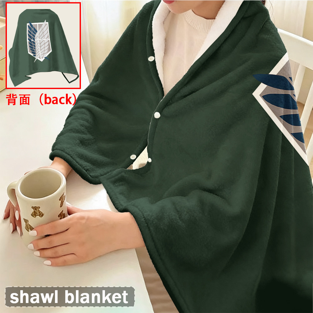 Chăn nút bấm Attack on Titan Logo Flannel, Khăn choàng Flannel đa chức năng Logo của Đoàn Hướng đạo, có thể đeo để sử dụng trong văn phòng, Thiết bị du lịch ngoài trời.