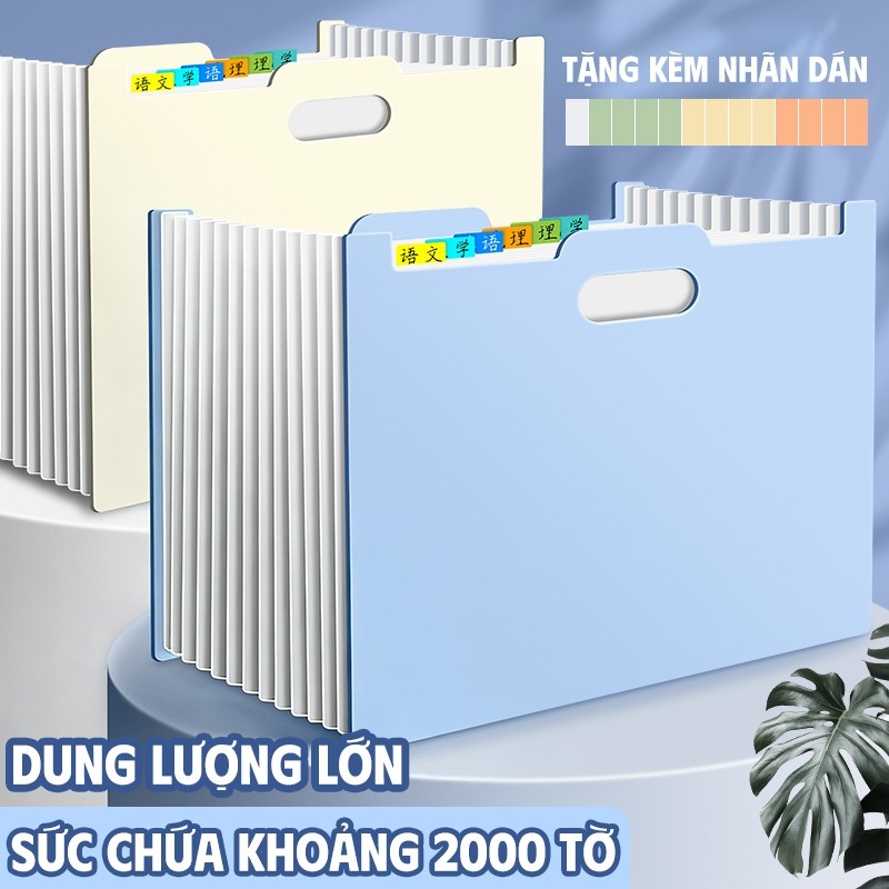 Túi đựng tài liệu A4 13 ngăn cao cấp - Sức chứa lớn, thiết kế thông minh dành cho học sinh, tặng kèm note tiện dụng