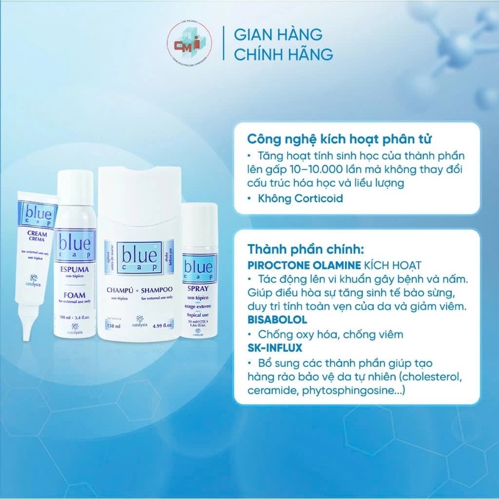 Blue Cap Spray 50ml dạng xịt hỗ trợ giảm vảy nến, viêm da cơ địa, viêm da tiết bã, viêm da dị ứng