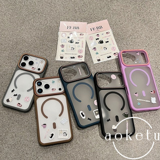 Sáng tạo cửa sổ lớn từ tính DIY cà phê mèo dán vỏ điện thoại thích hợp cho iPhone 11 12 13 14 15 16 17 Pro max mờ bao gồm tất cả vỏ chống rơi