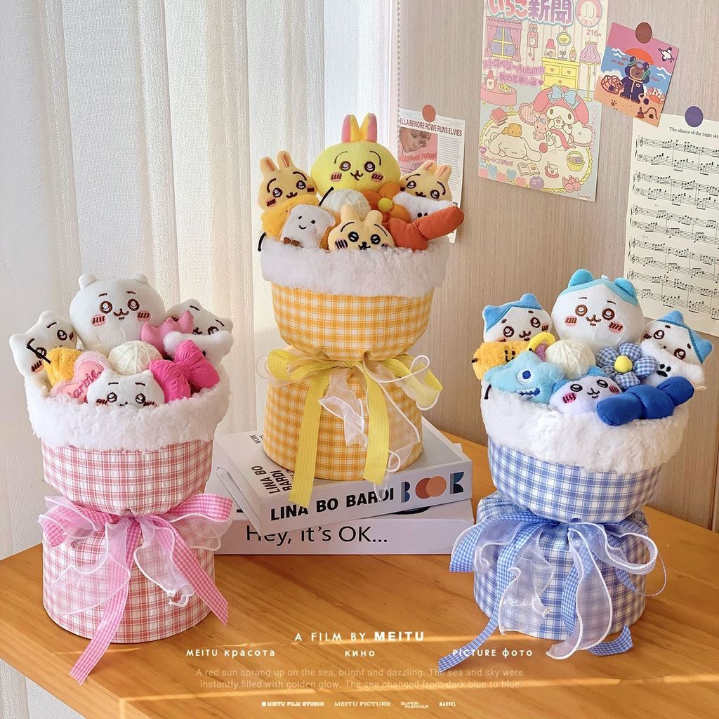 Chiikawa Usagi Hachiware Búp Bê Hoa Bó Hoa Chiikawa Handmade Sang Trọng Búp Bê Bó Hoa Bé Gái Quà Tặng Trang Trí Phòng