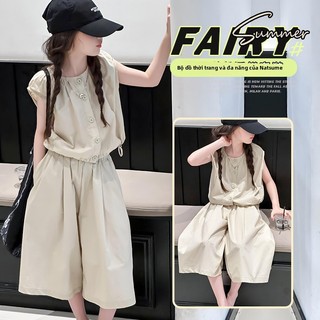 Set đồ bé gái mùa hè phong cách Hàn Quốc - áo không tay + quần ống rộng cá tính
