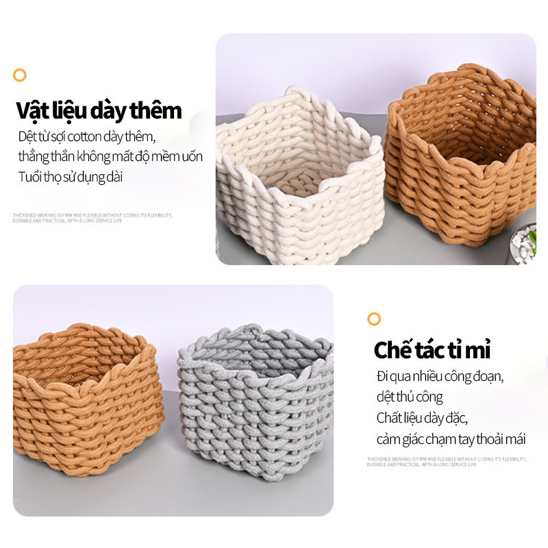 Giỏ Đan Đựng Đồ Trang Trí Bằng Sợi Cotton - Để Bàn Lưu Trữ Sản Phẩm Chăm Sóc Da, Đồ Lặt Vặt Tiện Lợi