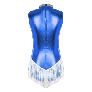 Yhong Nữ Kim Loại Không Tay Viền Body Sáng Bóng Kim Sa Lấp Lánh Mock Cổ Tua Rua Leotard Cho Biểu Diễn Khiêu Vũ Latin