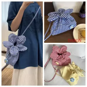 Túi dây rút kẻ sọc DARON, Túi xách hoa in phong cách Hàn Quốc, Vải bỏ túi nhẹ Túi đeo chéo nhỏ dung tích lớn Mua sắm