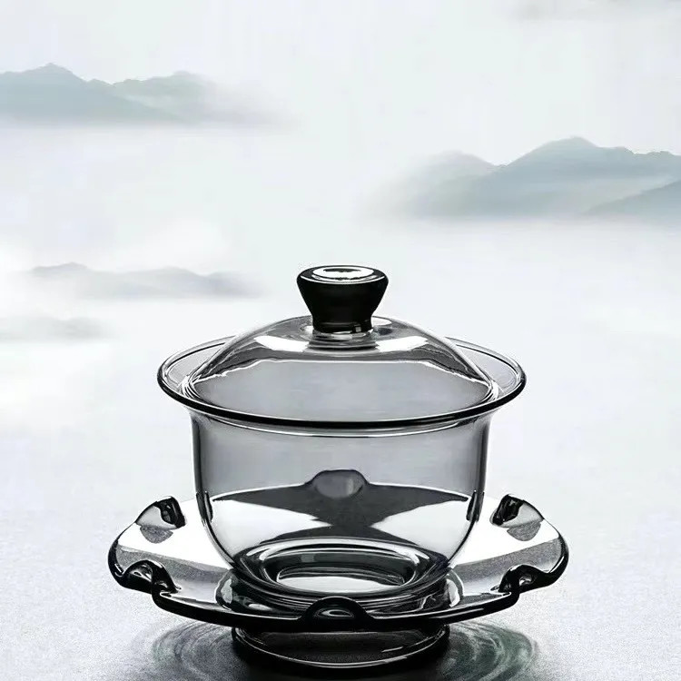 Bộ trà Kung Fu thủy tinh Sancai Gaiwan Đơn giản chịu nhiệt Bộ trà Kung Fu có giá trị cao