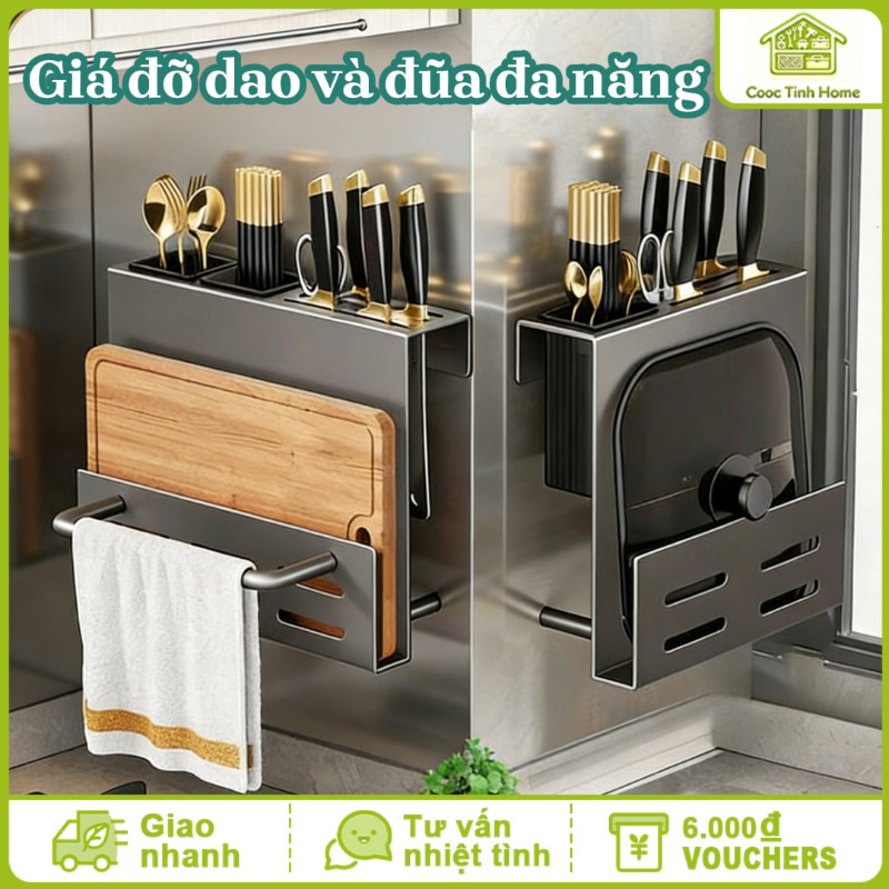 Kệ Để Dao Thớt Đa Năng Bằng Thép Carbon - Treo Tường , Đựng Đũa & Thìa Tiện Lợi, Giải Pháp Lưu Trữ Nhà Bếp Gọn Gàng