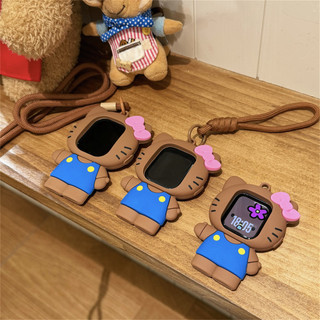 Vỏ mềm bảo vệ silicon Hello Kitty bằng da đen Thích hợp cho iwatch S11 10 9 8 utrra 7 6 5 4 SE 3 2 1 Size 38mm40mm41mm42mm44mm45mm49mm