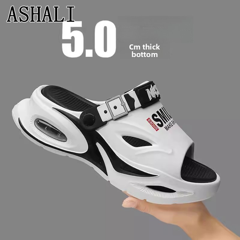 ASHALI Dép Đệm Không Khí Thật Cho Nam 5cm Đế Dày Tăng Cường Bước Lên Shit Chống Trơn Trượt Đi Biển Dép Mùa Hè Ngoài Trời