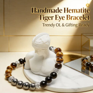 Vòng tay đính cườm mắt hổ Unisex Hematite - Miếng đệm bạc thủ công Hợp thời trang OL - Mặc hàng ngày