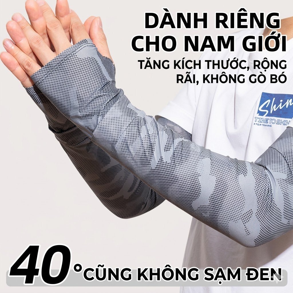 【Nam】Ống tay + Khẩu trang chống nắng: UPF50+, rằn ri!