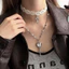 Đeo đẹp phong cách Punk Gothic với Mặt dây chuyền chìa khóa chữ thập và trái tim, Vòng cổ Choker hai lớp ren trắng Y2K, quà tặng thời trang