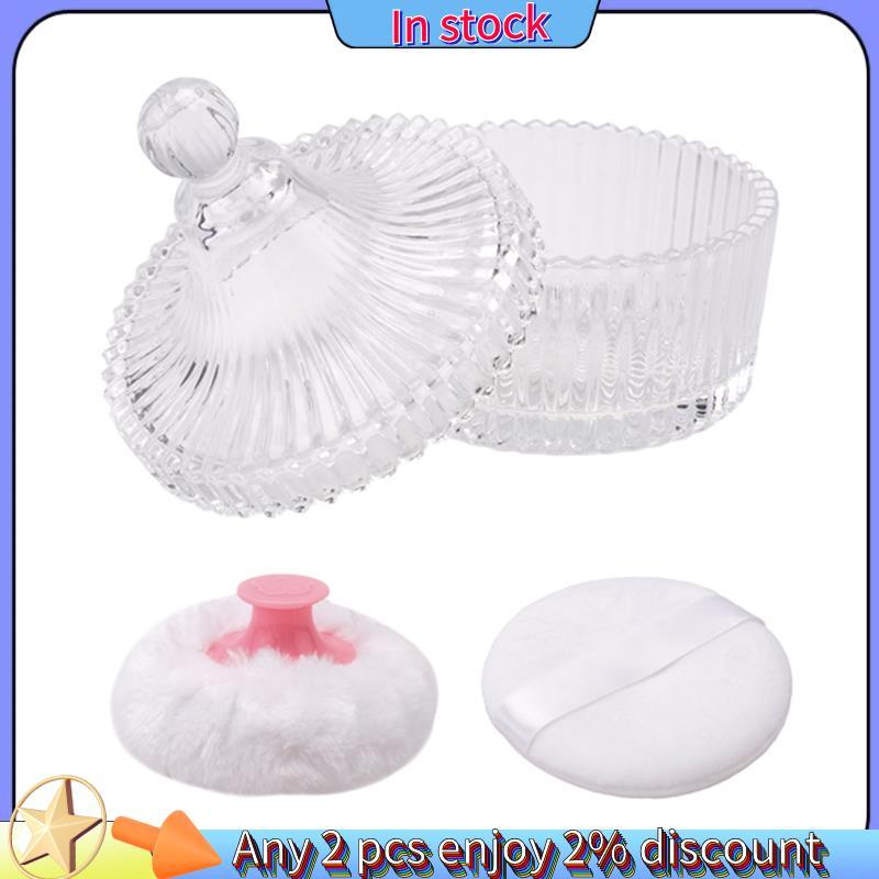 Còn hàng-Body Powder Puff and Container Set, Dusting Powder Puff for Women Baby and Loose Powder Container để trang điểm khô ướt