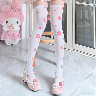 [oklife Tất Nữ] Vớ In Hình Dâu Tây Phong Cách Mỏng Nữ Gothic Anime Dễ Thương Ống Dài Ống Cao Over-the-Knee Tất Trắng Ống Dài