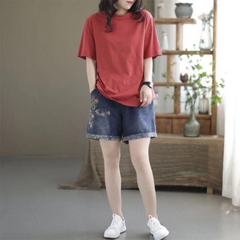 Thời Trang Size Lớn 40-100kg Retro Mỏng Denim Quần Short Mùa Hè Mỏng Hơn Nhìn Phù Hợp Với Phiên Bản Hàn Quốc Rộng Đàn Hồi Rời Chân Quần