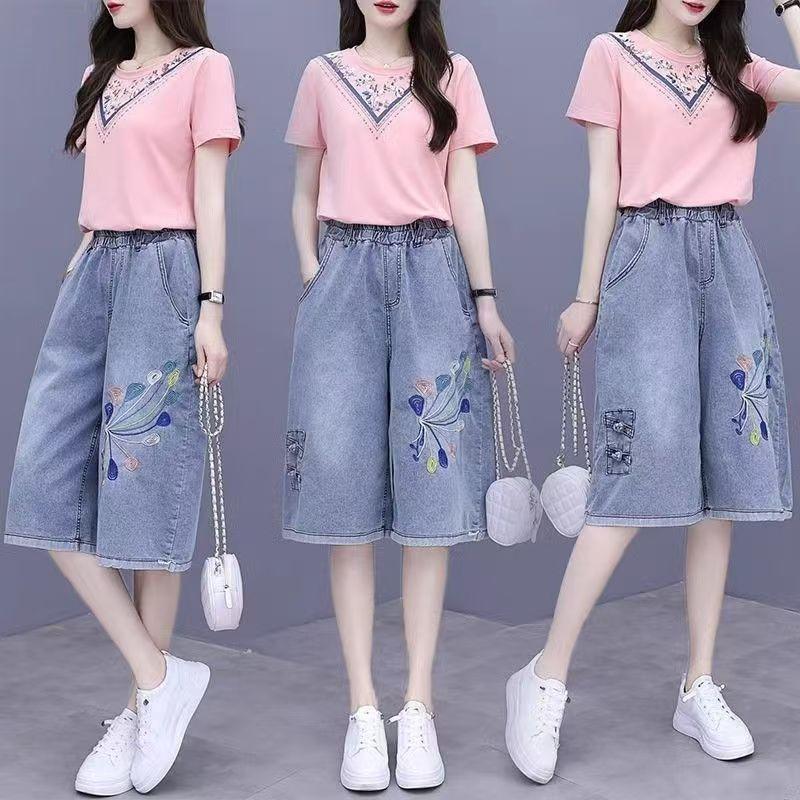 Thời Trang Retro Thêu Denim Crop Quần Nữ 2026 Kích Thước Lớn Cao Cấp Ôm Hơn Nhìn Rời Phù Hợp Với Mỏng Rộng Quần