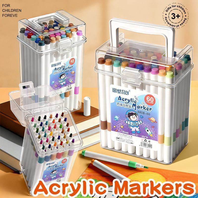 Bút Màu Markers Acrylic 36/48 Màu - Bút Đánh Dấu Màu Tươi Sáng, Bộ Vẽ Tranh DIY Cho Học Sinh