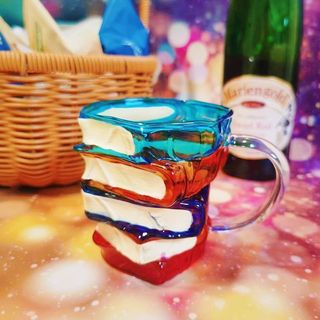 新款高硼硅玻璃杯彩绘书本咖啡杯3D立体杯子堆叠马克杯早餐牛奶杯