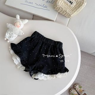Quần short jean bé gái – Chấm bi xinh xắn, viền ren dễ thương, dáng rộng mặc hè