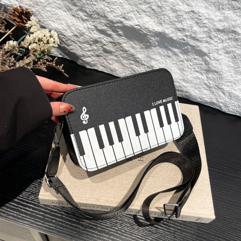 Túi đeo chéo HOBBYIN, Thiết kế ghi chú đàn piano Dây đeo vai rộng Túi đeo vai đàn piano, Dây kéo lật hợp thời trang Màu sắc tương phản Túi vuông nhỏ cho bé gái và phụ nữ