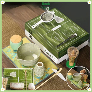 Bộ trà Matcha Nhật Bản NOOKSTORY: dụng cụ pha trà, chổi tre, bát gốm, muỗng tái sử dụng, máy đánh Matcha xanh