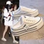 Canvas Baotou Nửa Dép Nữ Mùa Xuân 2023 Phong Cách Mới Đế Dày Mặc Bên Ngoài Người Lười Không Có Gót Bên Trong Tăng Chiều Cao Giày Trắng RA1A
