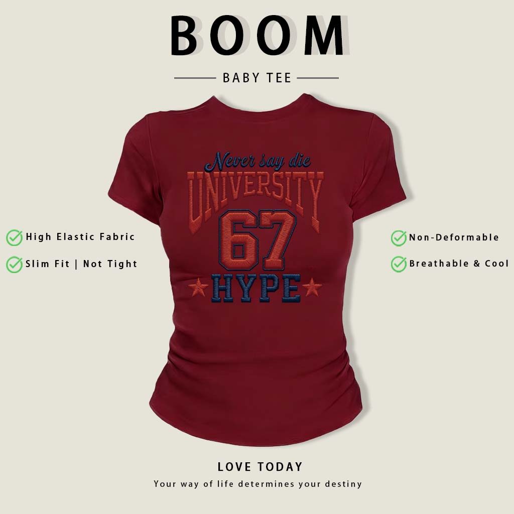 BOOM Áo Baby Tee Nữ Cotton Ôm Body-Áo Thun Ngắn Tay Y2K In Hình PhongCách Mùa Hè, Cổ Tròn Hàng Đầucách hàn quốc phongW02