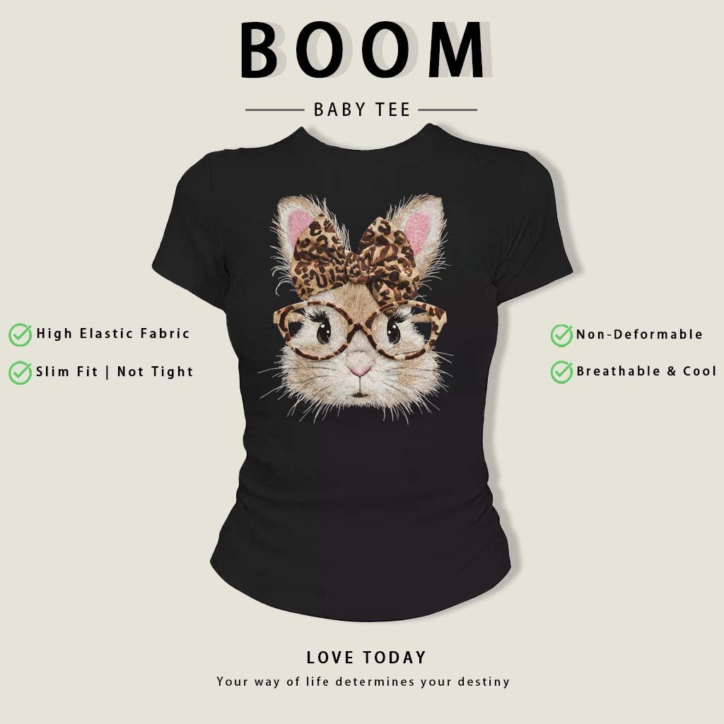 BOOM Áo Baby Tee Nữ Cotton Ôm Body-Áo Thun Ngắn Tay Y2K In Hình PhongCách Mùa Hè, Cổ Tròn Hàng Đầucách hàn quốc phongW23