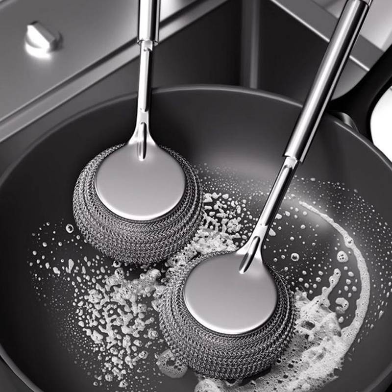 Bàn chải làm sạch tay cầm dài, lông thép khử nhiễm mạnh, dùng cho nồi chảo, bếp, đồ kim loại
