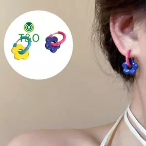 Bông tai thả hoa bất đối xứng màu sắc Dopamine, quà tặng dễ thương