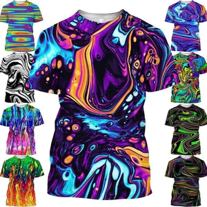 Mùa hè đầy màu sắc 3D in hình Neon trừu tượng Áo thun ngắn tay thông thường dành cho nam, Áo thun hợp thời trang