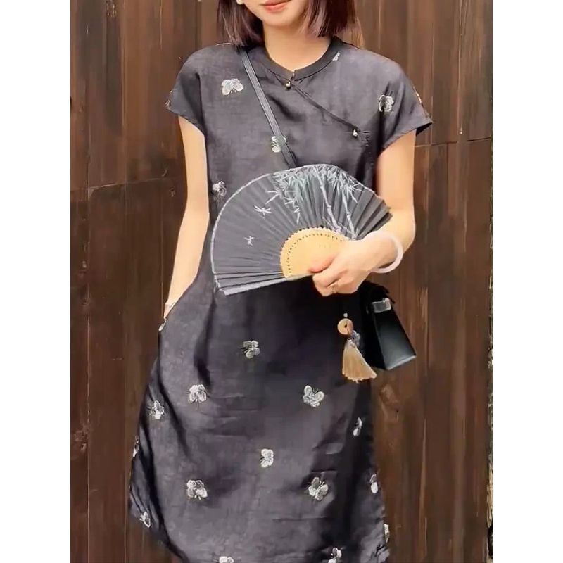 Đầm ngắn Plus Size phong cách Trung Quốc, form slim-fit, phù hợp mùa hè
