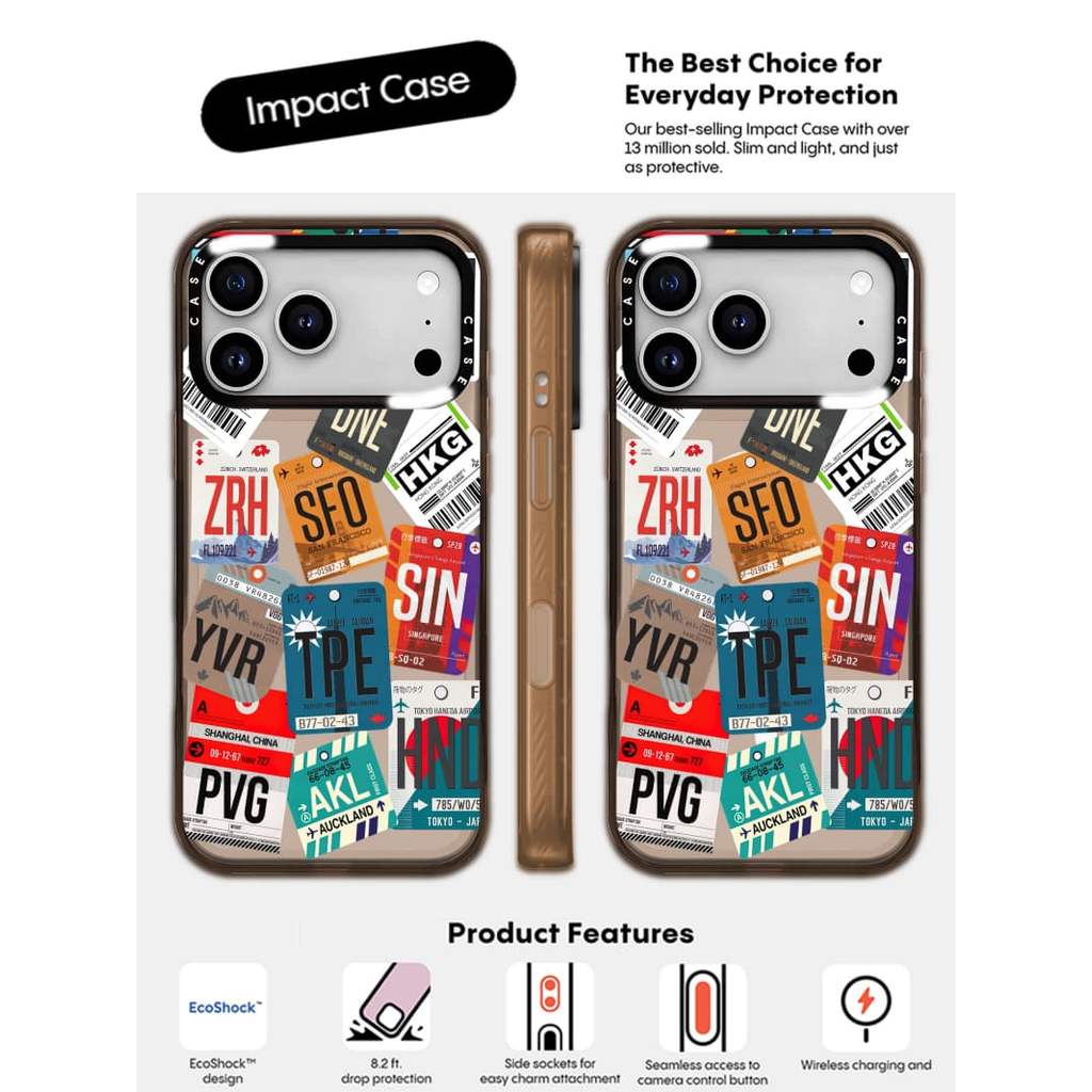 CASECASE X Dán Nhãn Ốp Lưng Màu Nâu Trong Suốt Cứng Hút Từ Tính Tác Động Dành Cho Apple IPhone 13 14 15 16 17 Pro Max Có Hộp