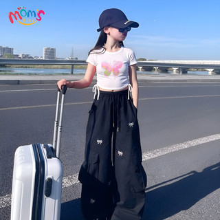 Bộ đồ bé gái kiểu Hàn chất lượng cao mới Thiết kế nơ kết hợp quần cargo Thời trang, dễ phối đồ đồ bộ