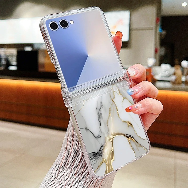 Ốp Điện Thoại Trong Suốt Đá Cẩm Thạch Đá Cẩm Thạch Đá Cẩm Thạch Cho Samsung Galaxy Z Flip 7 7FE Flip 6 Flip 5 Flip 4 5G Full Bản Lề Gấp Cứng PC Dành Cho Samsung Z Flip7 Flip6 Flip5 Flip4 Flip3