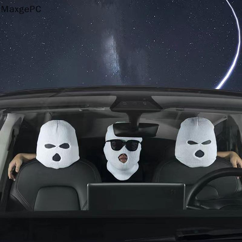Cod 1 cái bọc ghế xe hơi đeo mặt nạ mũ dệt kim mũ trùm đầu Halloween Trang trí phụ kiện cảnh báo chống trộm xe hơi