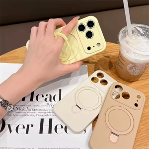 Giá đỡ vòng sang trọng Vỏ silicon lỏng từ tính cho iPhone 17 16 15 14 13 Pro Max Chân đế mềm chống sốc
