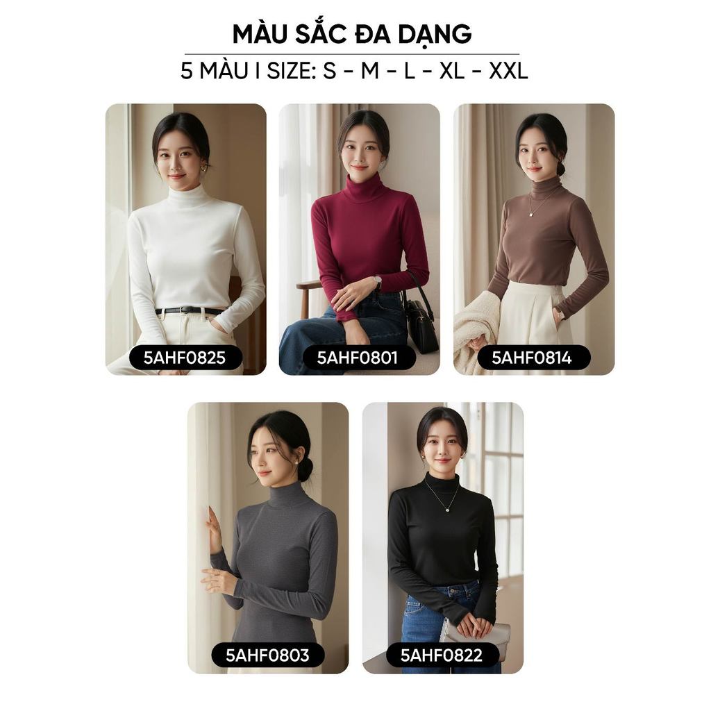 Áo giữ nhiệt nữ CARDINA chất liệu nỉ lông cừu dài tay cổ lọ 5AHF08