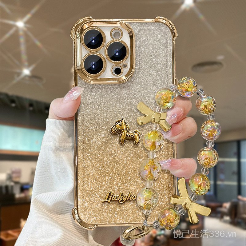 Thích hợp cho 17 Vỏ Điện Thoại Năm Mới iphone15promax Dây Treo Ngựa Ba Chiều 16 Mạ Điện 14 Cảm Giác Cao Cấp