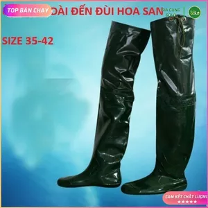 Ủng lội nước, ủng cấy dài Hoa San 2 lớp size 35-42 đế mềm xanh, ủng cấy xanh
