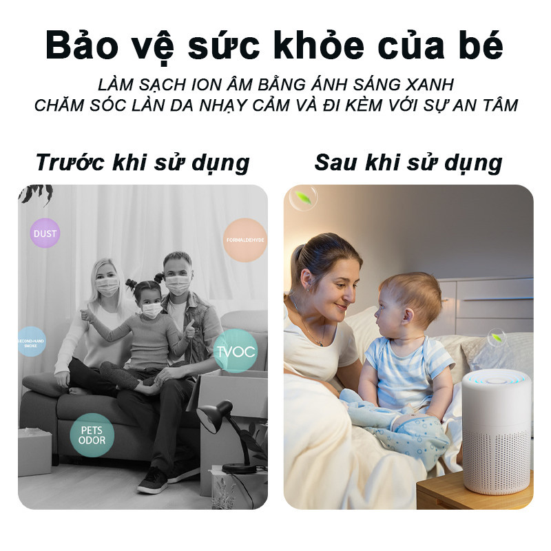 Máy Lọc Không Khí Mini Cao Cấp, Lọc Bụi Mịn Khử Mùi, Diệt Khuẩn Tạo Ion Âm Cho Không Gian Sống Trong Lành
