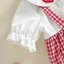 Bé Gái Ngày Lễ Tình Nhân Jumpsuit Chắp Vá Tay Ngắn Búp Bê Cổ Nút Lên Kẻ Sọc Áo Liền Quần