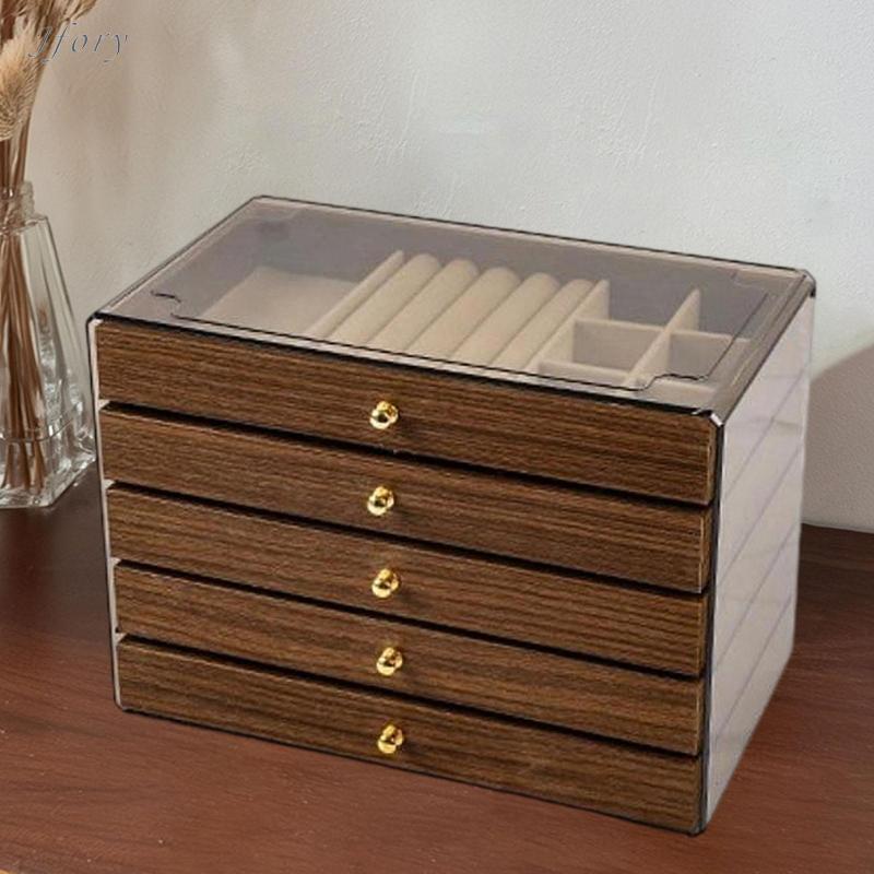 Hộp đựng đồ trang sức làm bằng [chất liệu], Hộp đựng đồ trang sức, Nắp trong suốt, Hộp trưng bày trang trí và thanh lịch cho bàn làm việc, Lớp lót nhung cho bông tai và