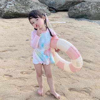 Đồ bơi dài tay cho bé gái - váy bơi họa tiết loang màu dễ thương chống nắng nhanh khô đi biển
