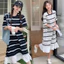 Trang phục bà bầu Thời trang mùa hè Slimer Look Sọc Khâu ren Đầm