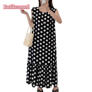 Váy in họa tiết Rayon nữ mùa hè mới váy dài không tay mỏng đơn giản giản giản dị mát mẻ