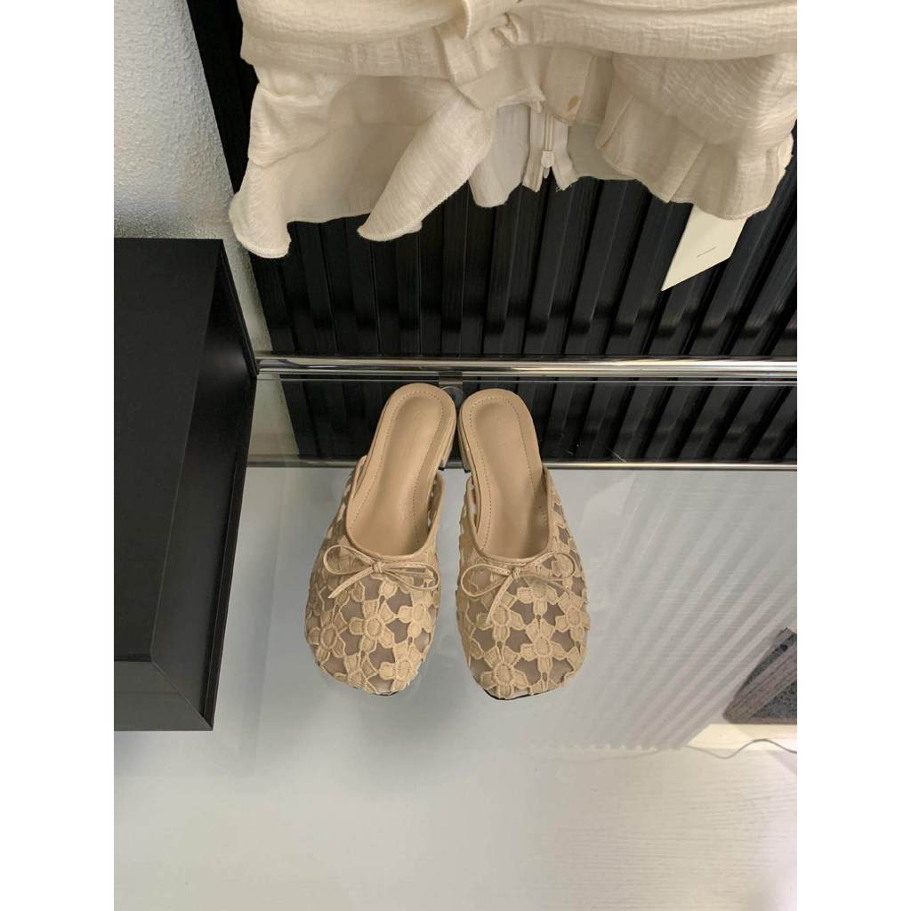 Giày Sandal TT Mùa Hè Ren Lưới Thoáng Khí Thêu Slip-On Giày Nữ
