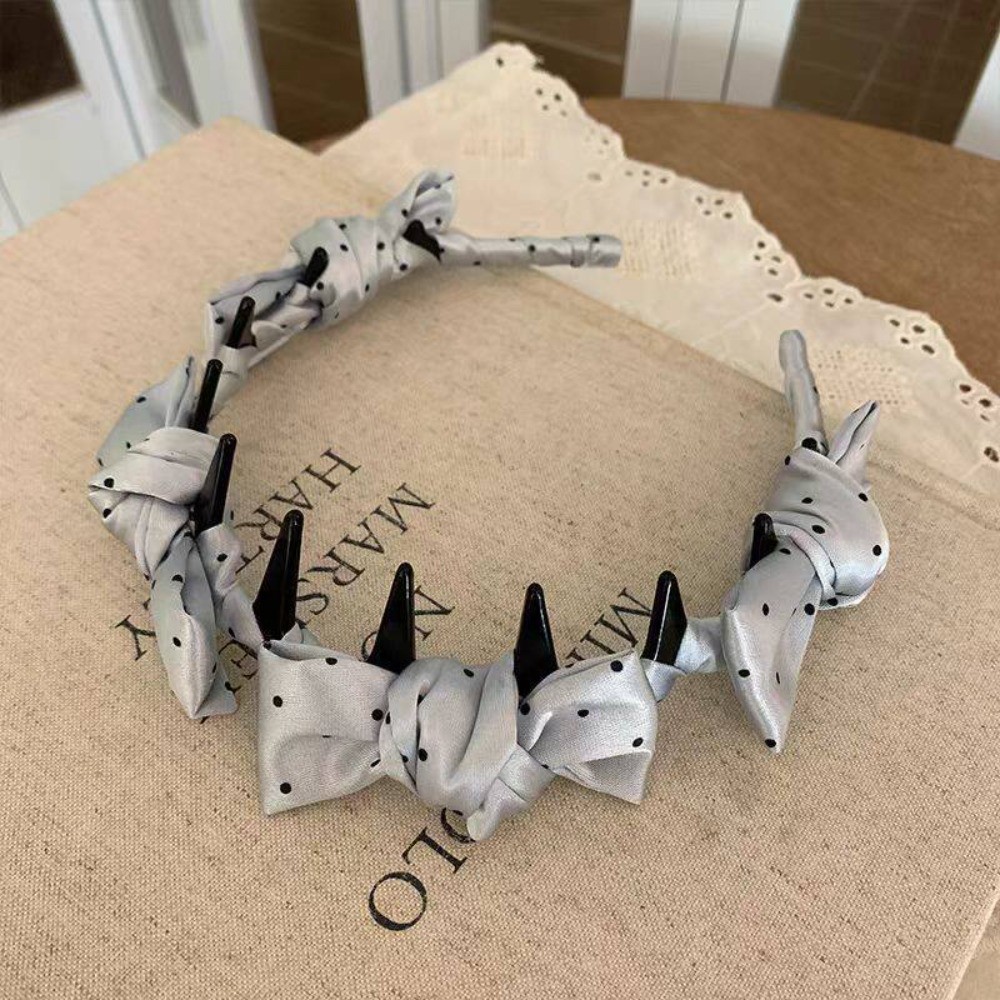 Kẹp tóc nữ satin chấm bi có nơ và răng lược - Phong cách sang trọng